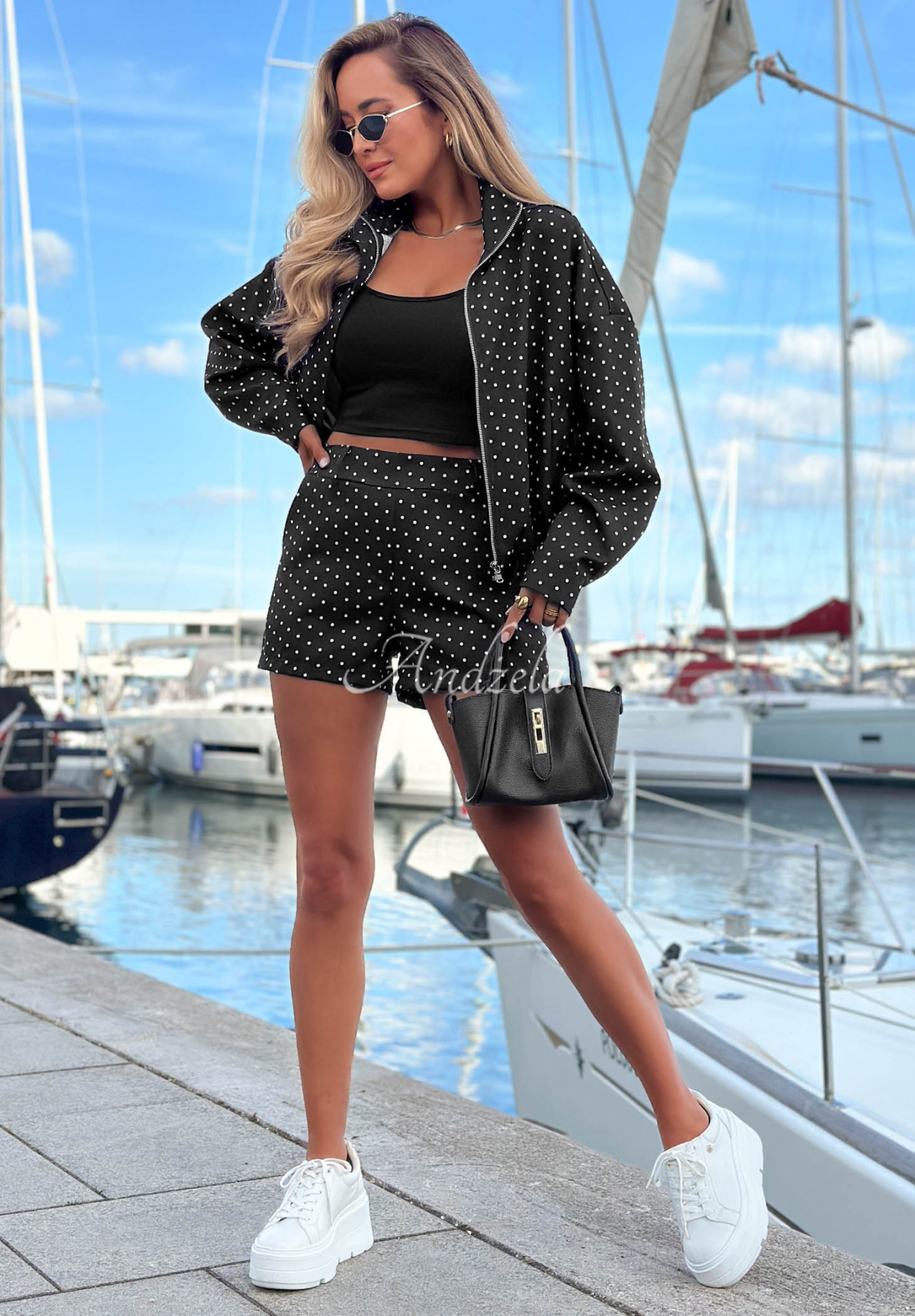Set cu geacă bomber ușoară și pantaloni scurți cu buline Dot Glow