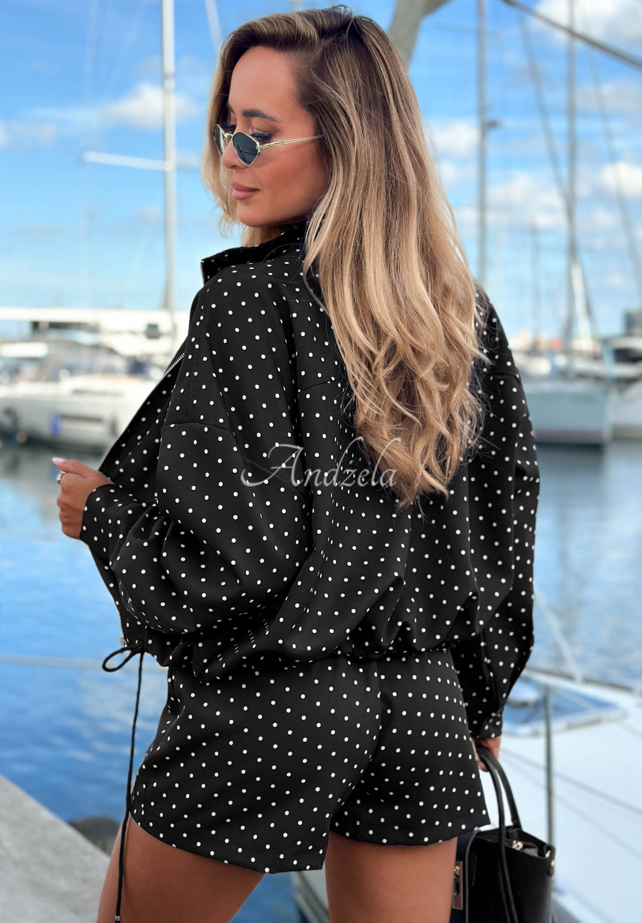 Set cu geacă bomber ușoară și pantaloni scurți cu buline Dot Glow