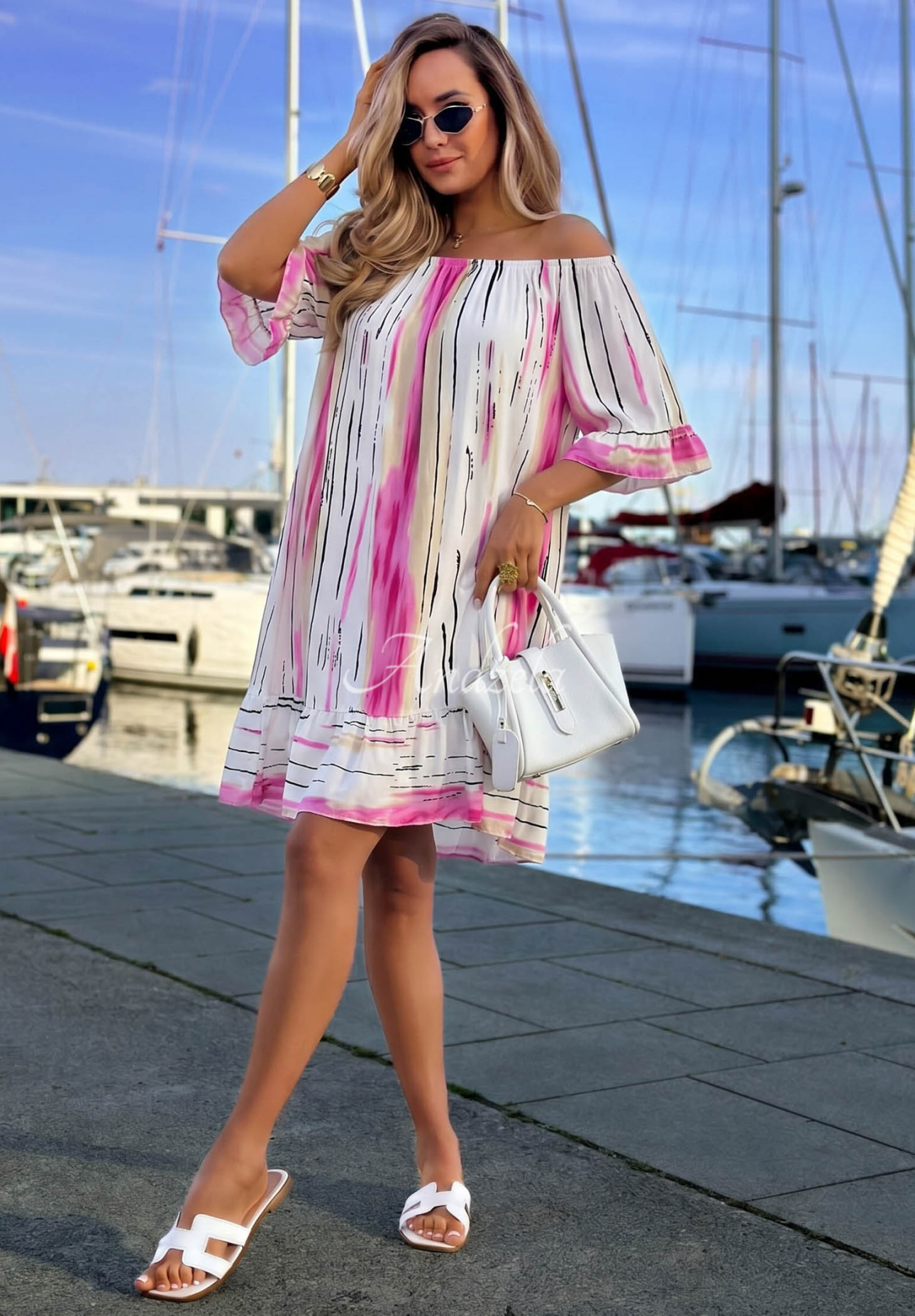 Rochie spaniolă din viscoză cu imprimeu Sun Sail