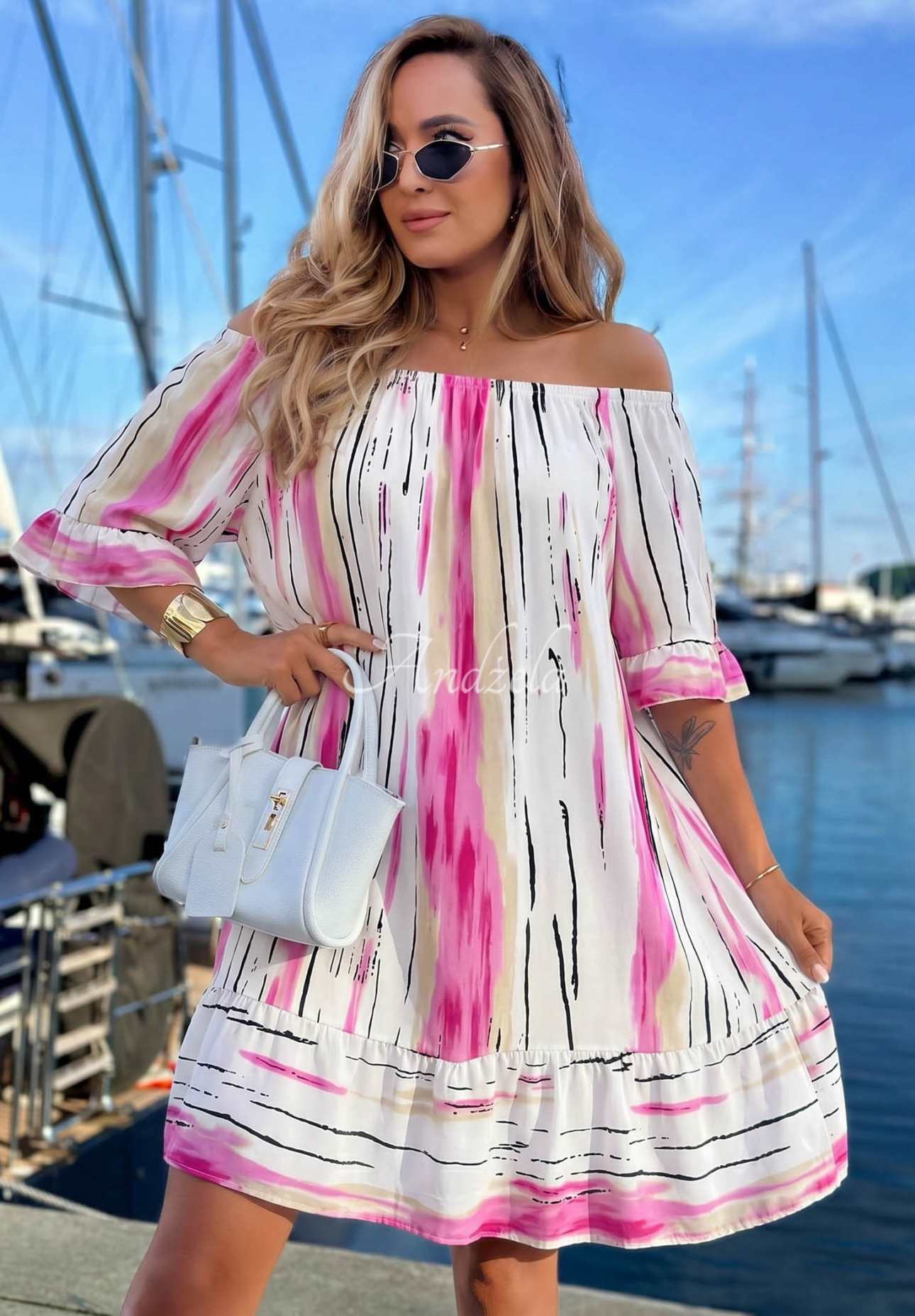 Rochie spaniolă din viscoză cu imprimeu Sun Sail
