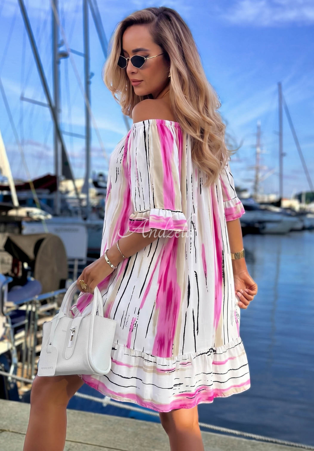 Rochie spaniolă din viscoză cu imprimeu Sun Sail