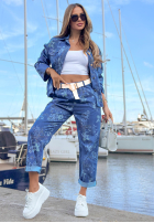 Pantaloni din denim mom fit w kwiaty Callari ciemnoniebieskie