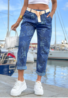 Pantaloni din denim mom fit w kwiaty Callari ciemnoniebieskie
