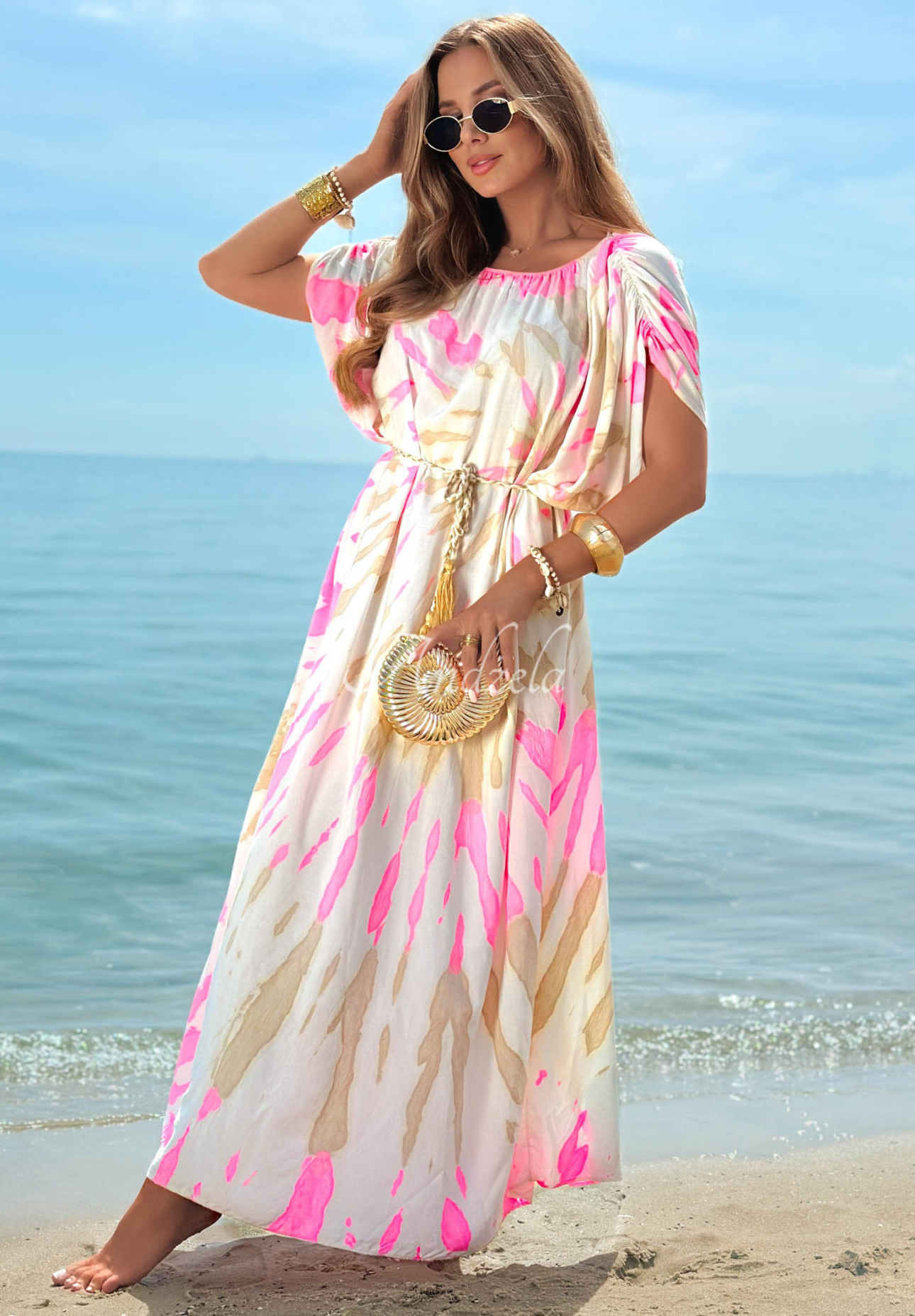 Rochie maxi din viscoză cu bretele și imprimeu tie dye Summer Dance