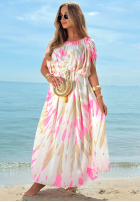 Rochie maxi na ramiączkach tie dye Summer Dance beżowo-roz