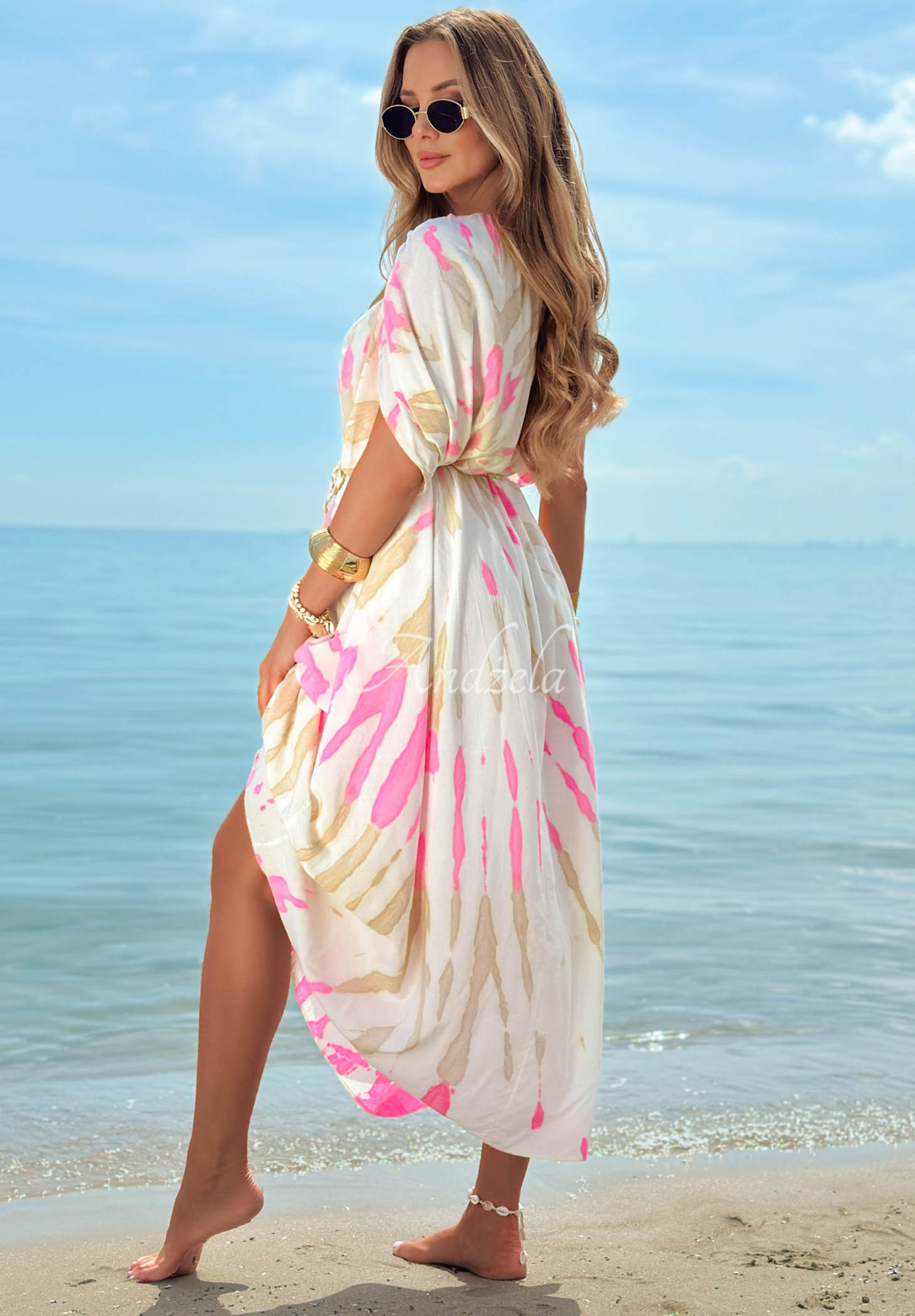 Rochie maxi din viscoză cu bretele și imprimeu tie dye Summer Dance