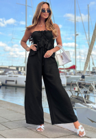 Długi Salopetă z wiązaniem i falbanką By The Sea negru