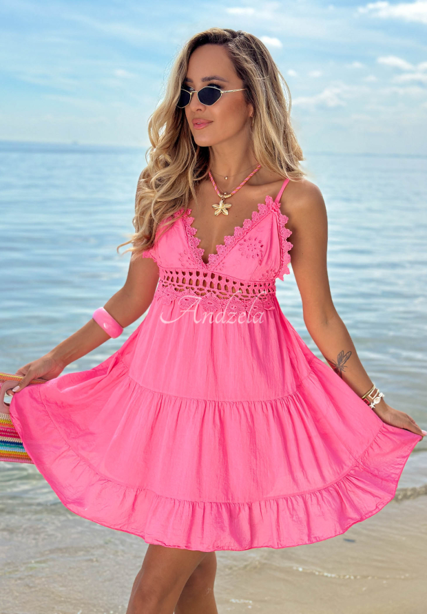 Rochie mini din bumbac cu bretele și dantelă Pearl Bay