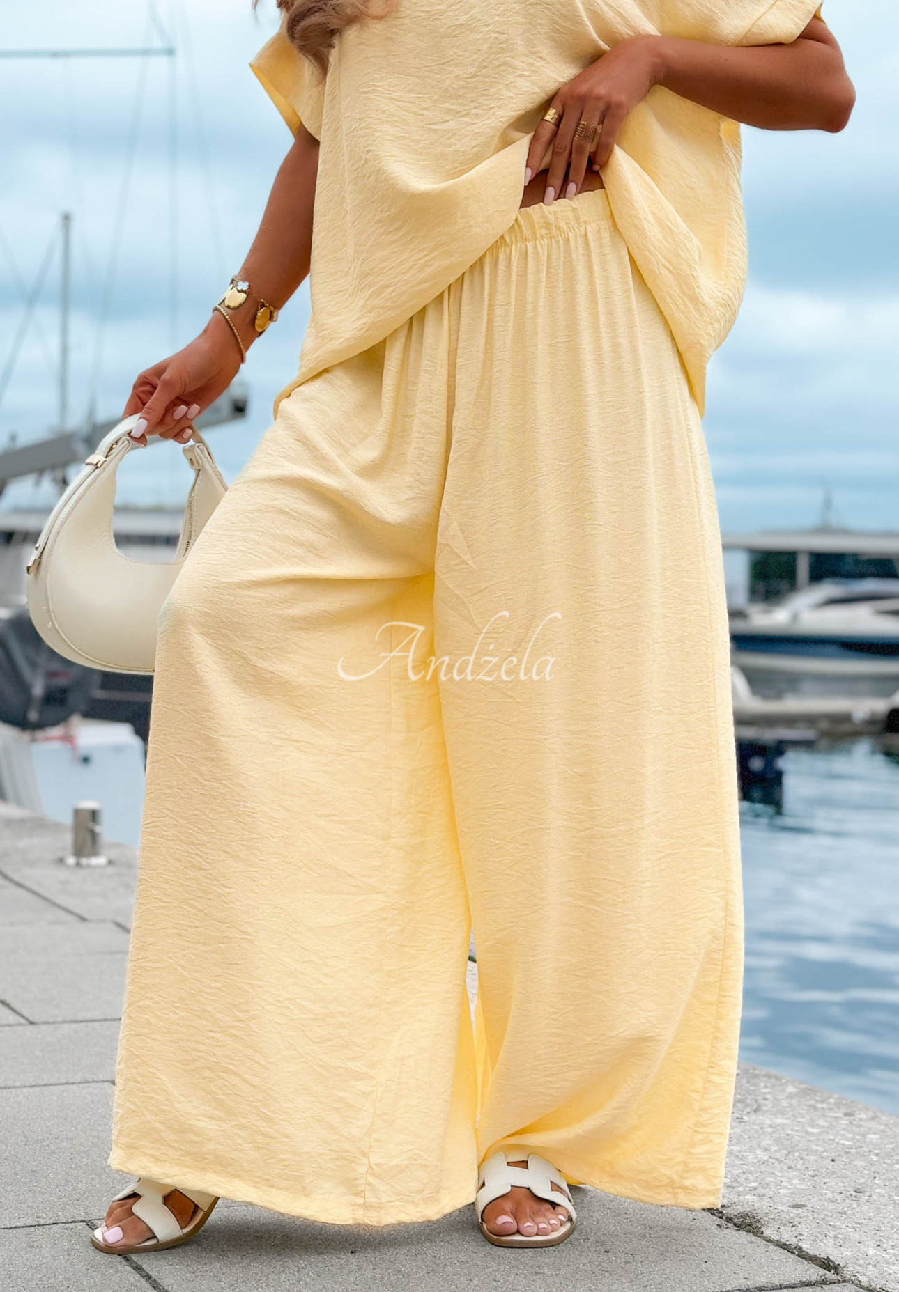 Set din viscoză cu bluză oversize și pantaloni wide leg Amalfi Getaway