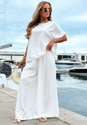 Set din viscoză cu bluză oversize și pantaloni wide leg Amalfi Getaway
