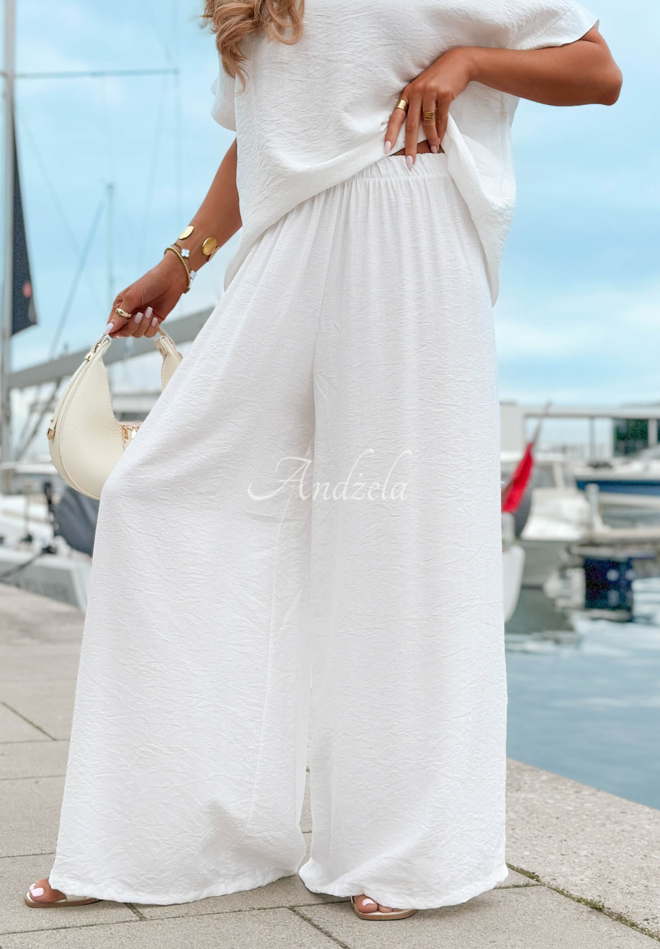 Set din viscoză cu bluză oversize și pantaloni wide leg Amalfi Getaway
