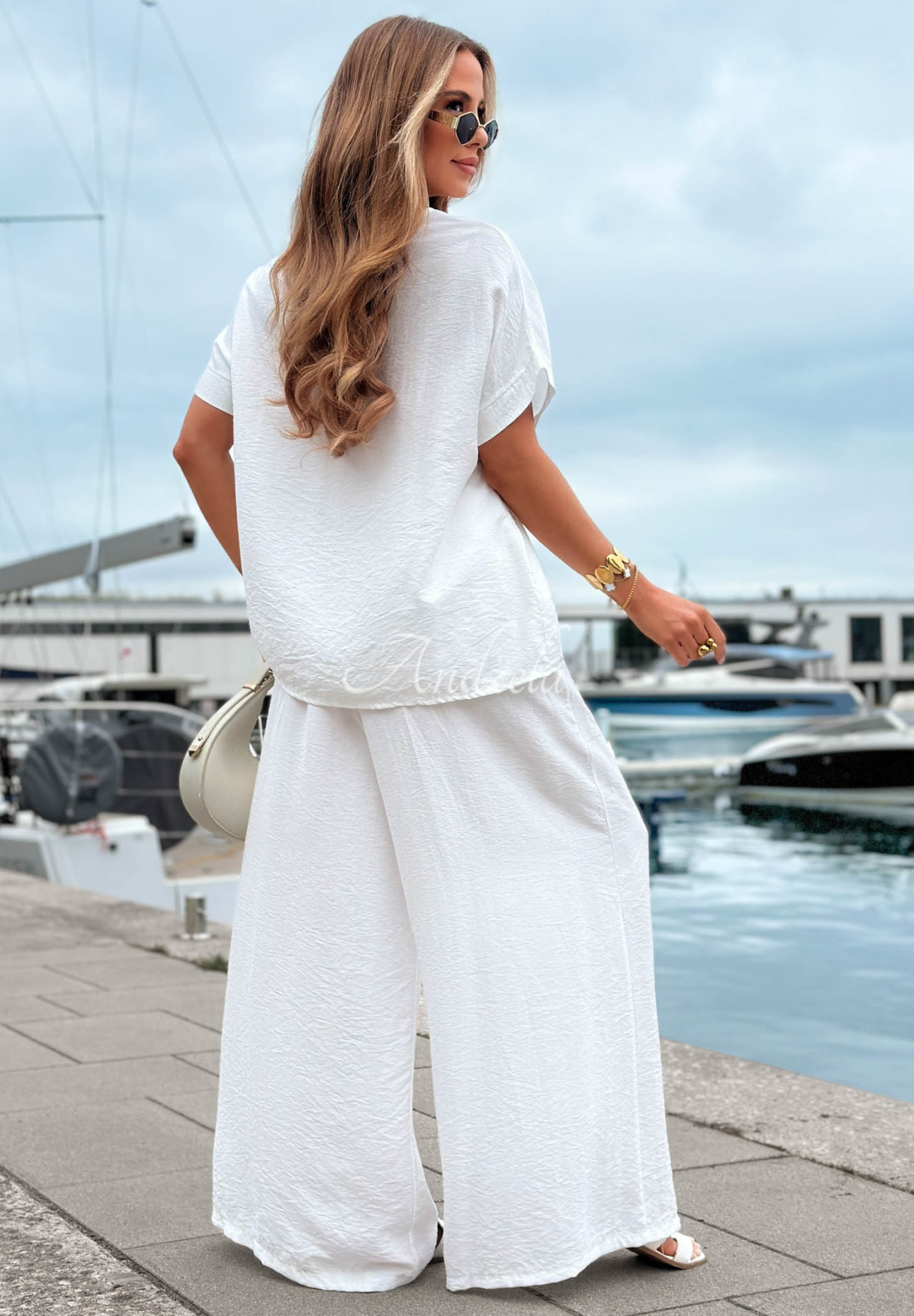 Set din viscoză cu bluză oversize și pantaloni wide leg Amalfi Getaway