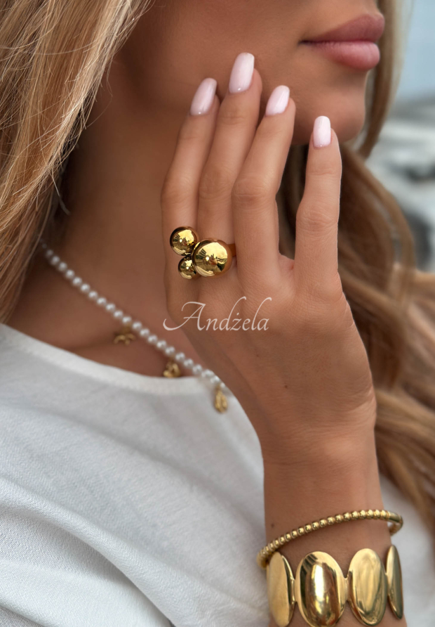 Inel cu biluțe decorative Golden Mood
