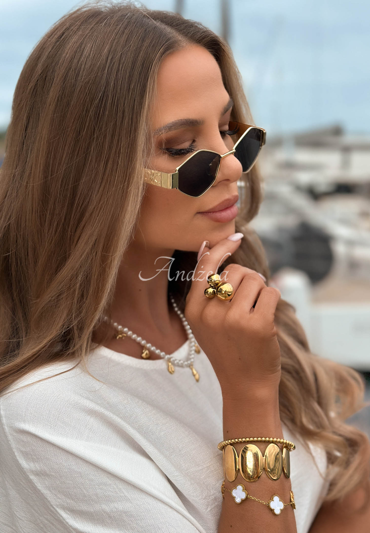 Inel cu biluțe decorative Golden Mood