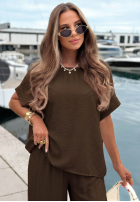 Compleu Bluză oversize i Pantaloni wide leg Amalfi Getaway bej