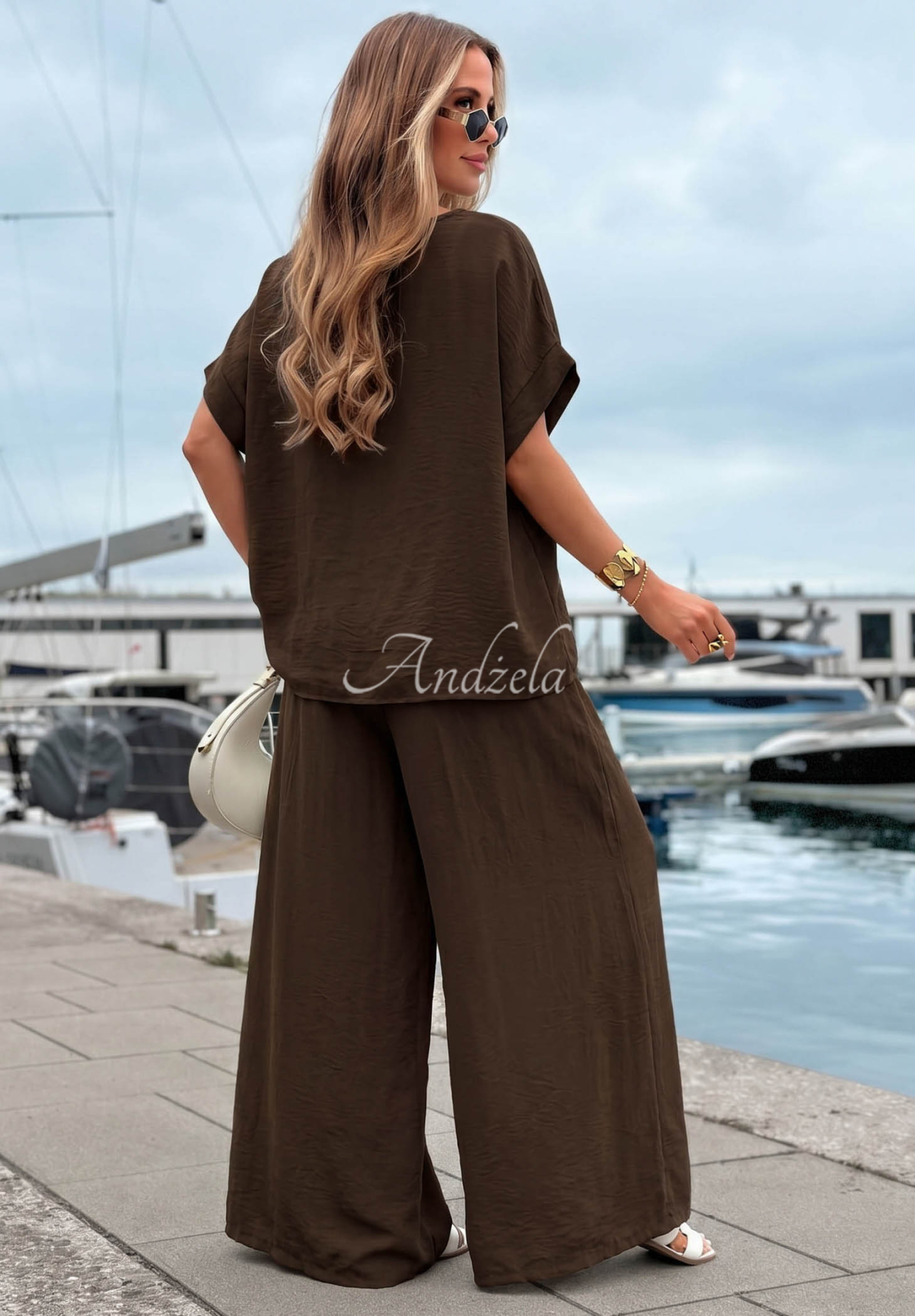 Set din viscoză cu bluză oversize și pantaloni wide leg Amalfi Getaway