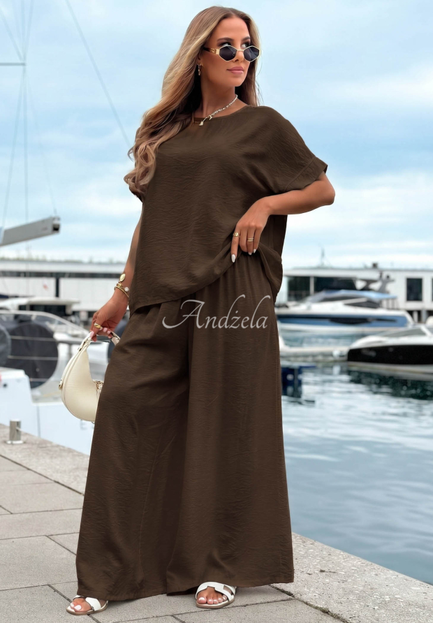 Set din viscoză cu bluză oversize și pantaloni wide leg Amalfi Getaway