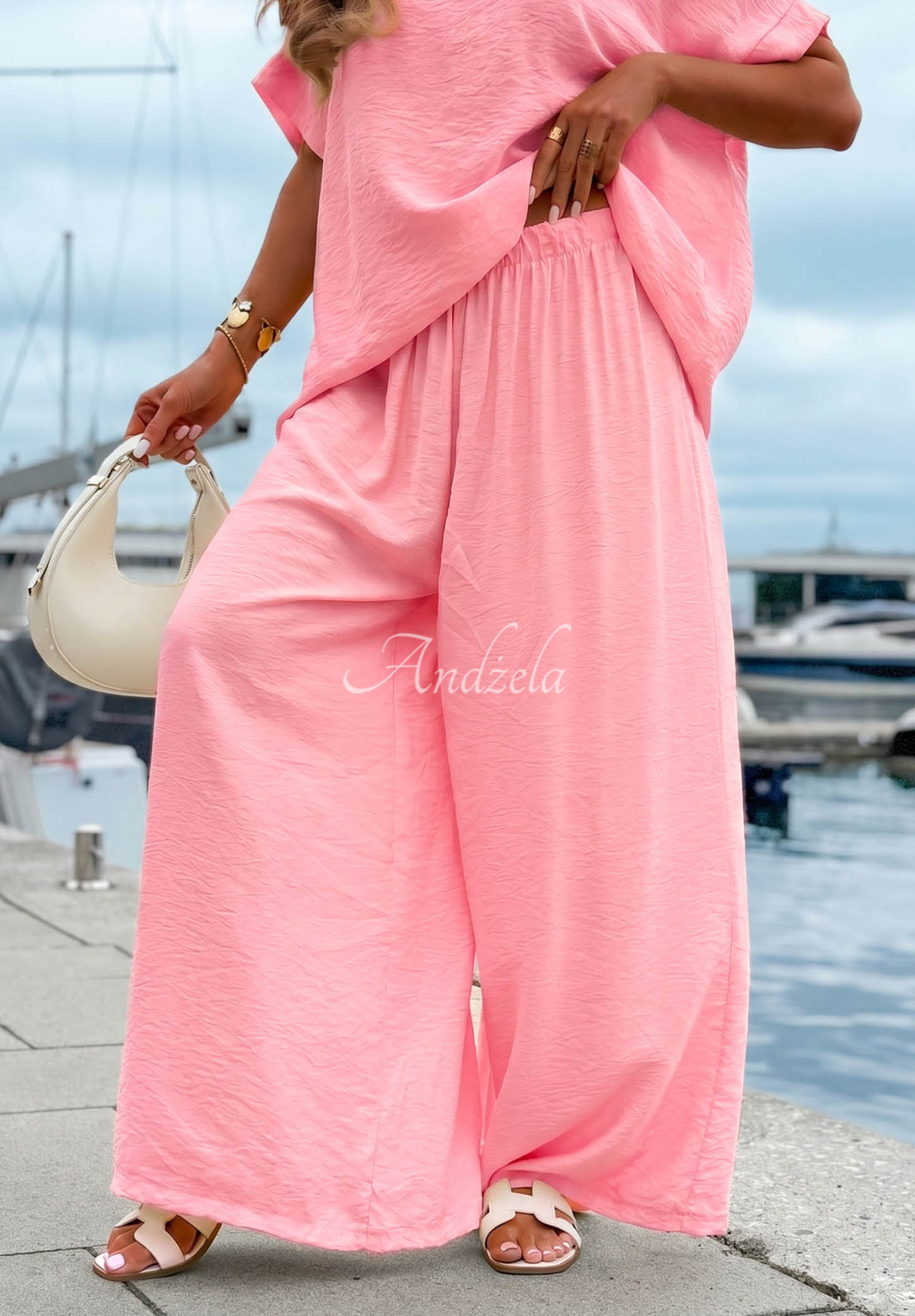 Set din viscoză cu bluză oversize și pantaloni wide leg Amalfi Getaway