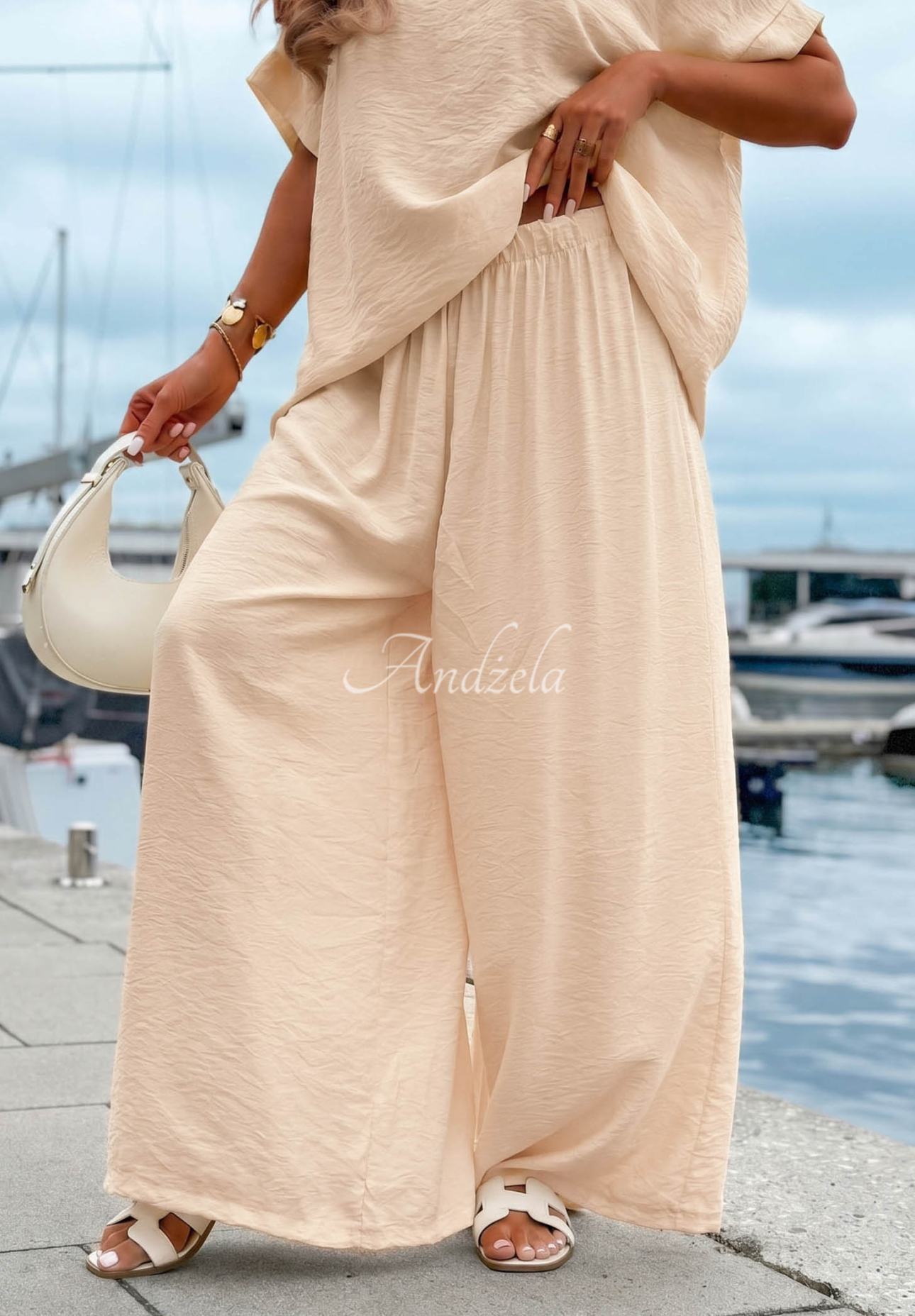 Set din viscoză cu bluză oversize și pantaloni wide leg Amalfi Getaway