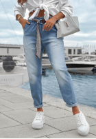 din denim Pantaloni z paskiem Awhile Longer albastre