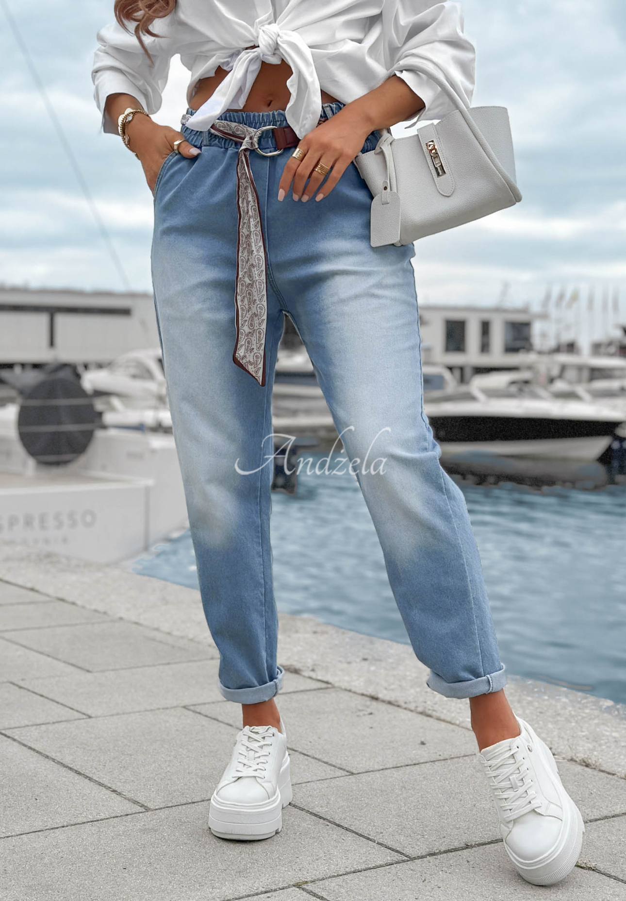 Blugi mom fit cu curea Awhile Longer