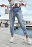 din denim Pantaloni z paskiem Awhile Longer albastre