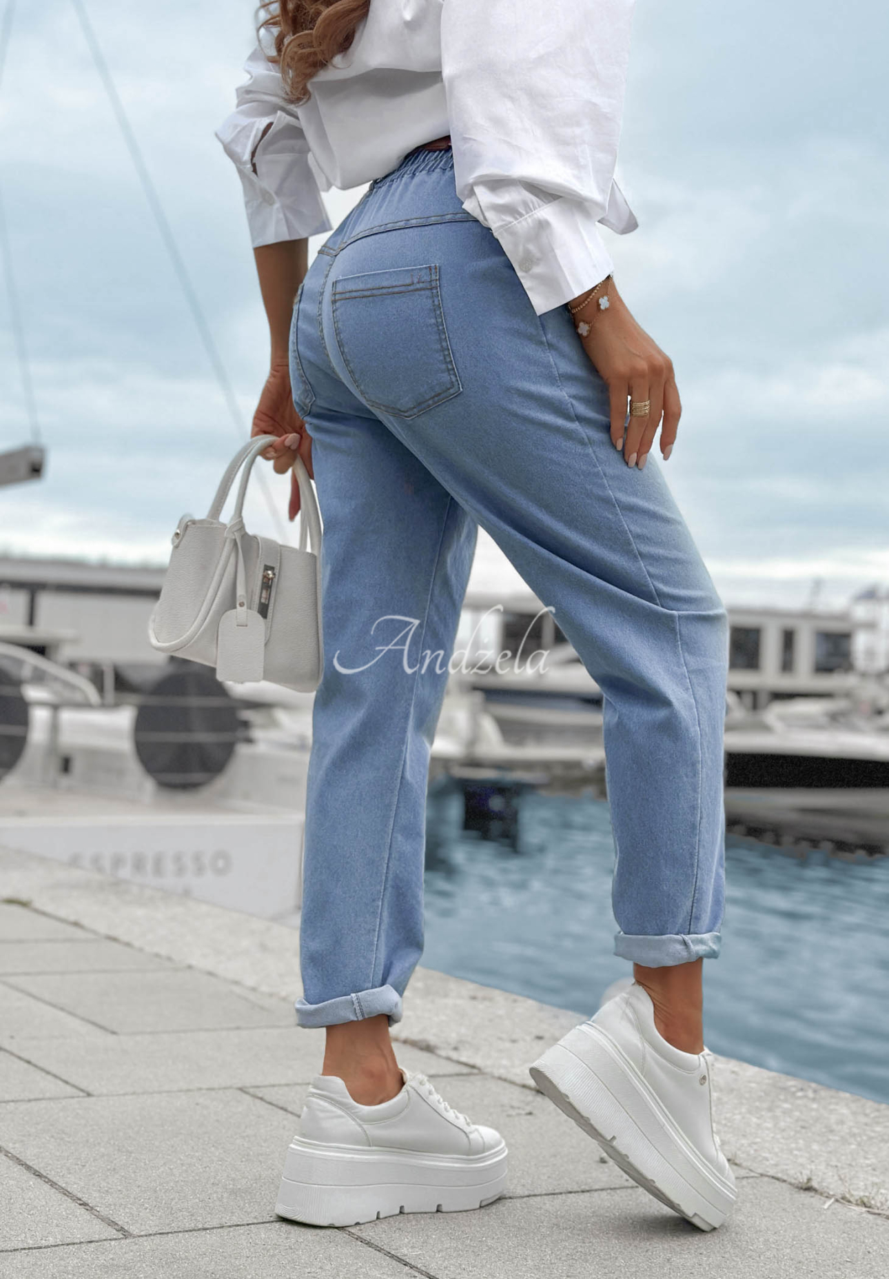 Blugi mom fit cu curea Awhile Longer