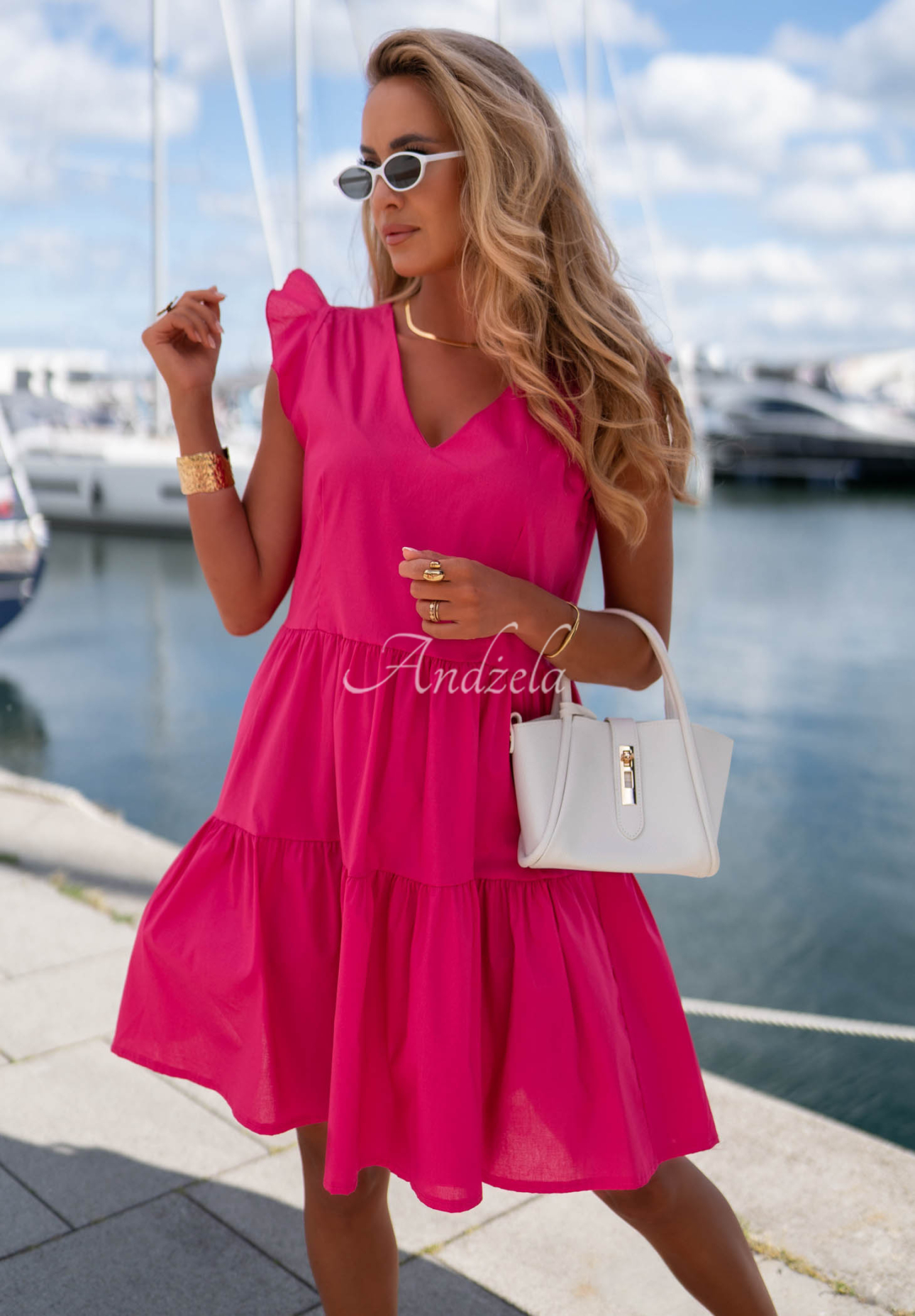 Rochie mini din bumbac cu volănașe Lunar Sail