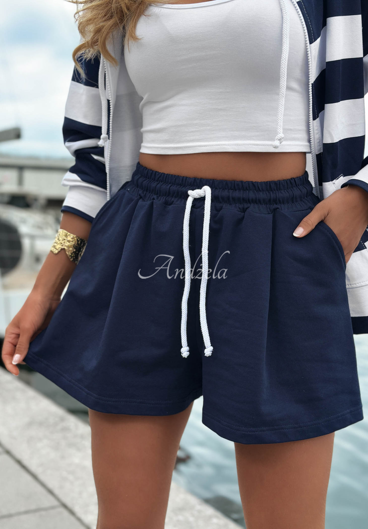 Pantaloni scurți din bumbac cu șnur elastic Sail Voyage