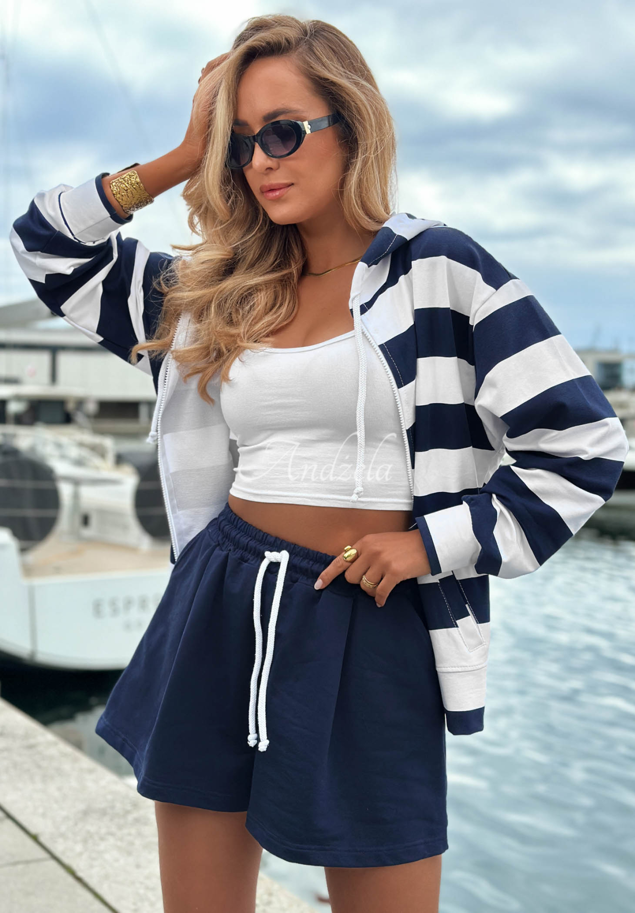 Pantaloni scurți din bumbac cu șnur elastic Sail Voyage