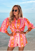 Compleu Cămașă i Șorturi cu modele Summer Calling pomarańczowo-roz