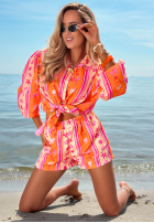 Compleu Cămașă i Șorturi cu modele Summer Calling pomarańczowo-roz