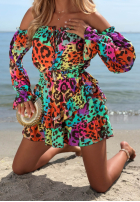 Krótki Salopetă Cu croială spaniolă z falbankami cu model tip panteră Wild Colors turkusowo-portocaliu