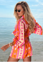 Compleu Cămașă i Șorturi cu modele Summer Calling pomarańczowo-roz