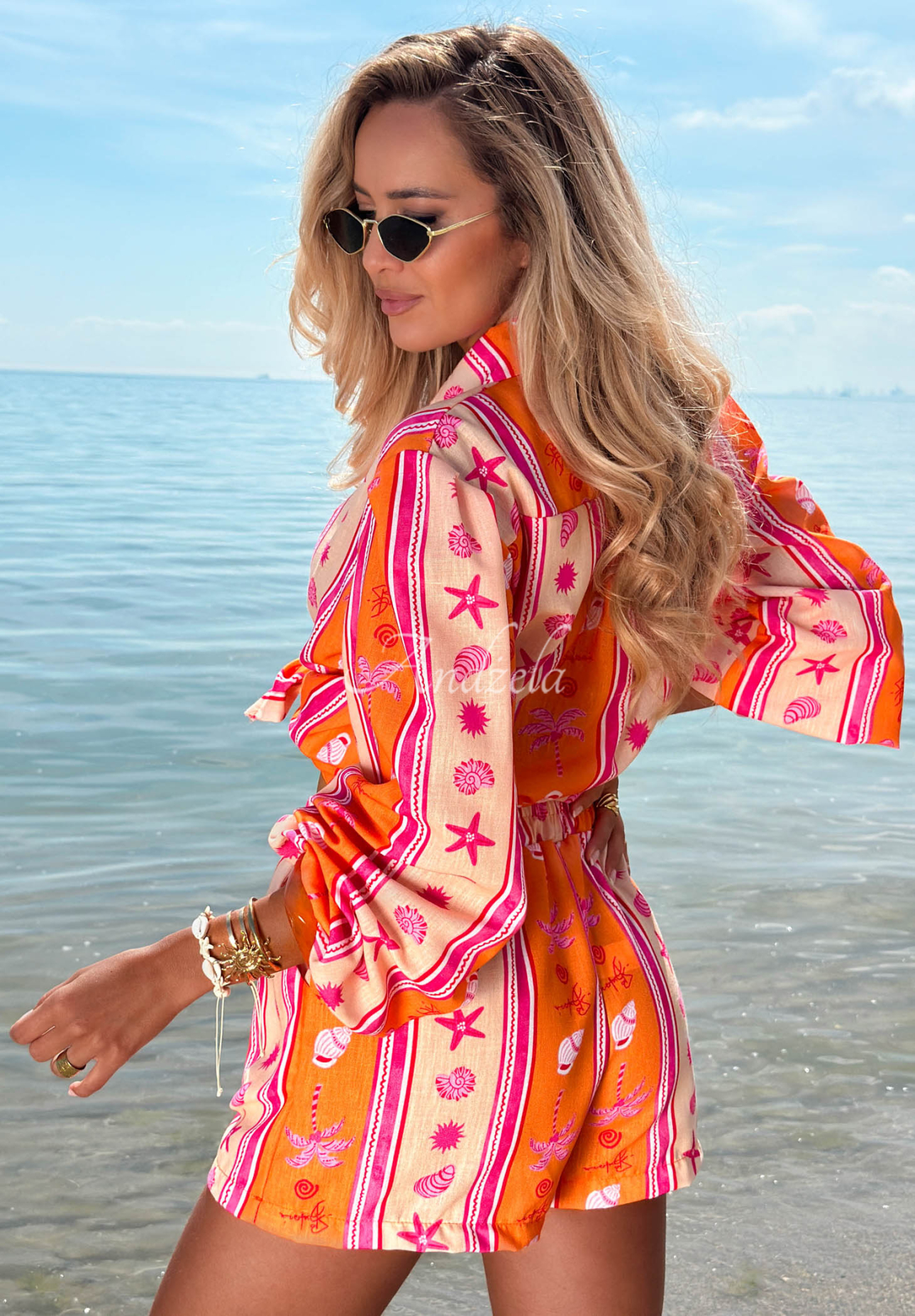 Set din bumbac cu cămașă și pantaloni scurți cu imprimeu Summer Calling