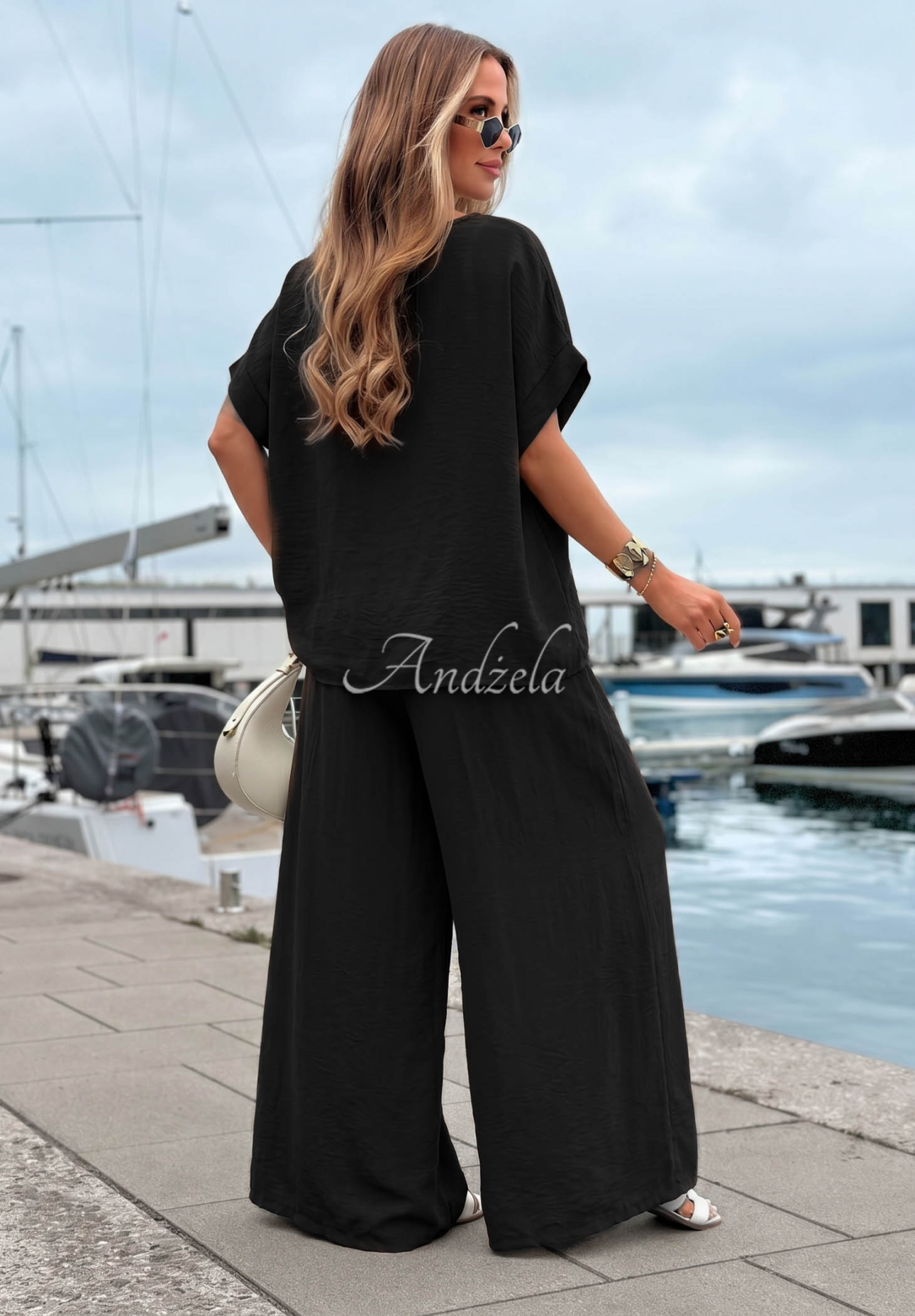 Set din viscoză cu bluză oversize și pantaloni wide leg Amalfi Getaway