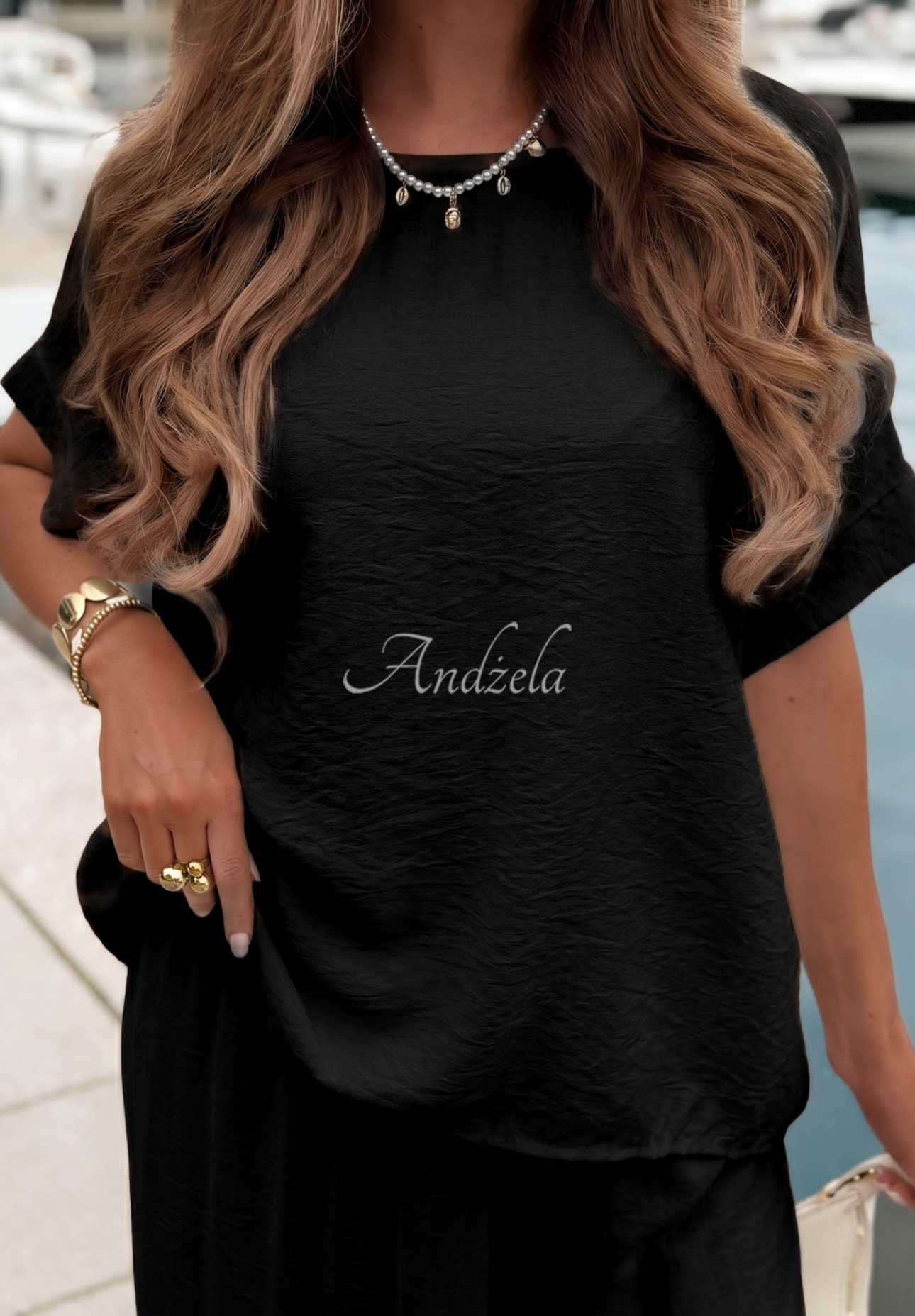 Set din viscoză cu bluză oversize și pantaloni wide leg Amalfi Getaway