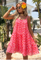 Rozkloszowana Rochie mini na ramiączkach cu model tip panteră Sunset Panther neon róż
