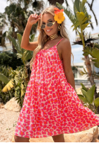 Rozkloszowana Rochie mini na ramiączkach cu model tip panteră Sunset Panther neon róż