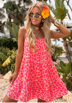 Rozkloszowana Rochie mini na ramiączkach cu model tip panteră Sunset Panther neon róż