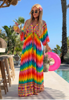 Rochie maxi w kolorowe wzory Rainbow Soul pomarańczowo-roz