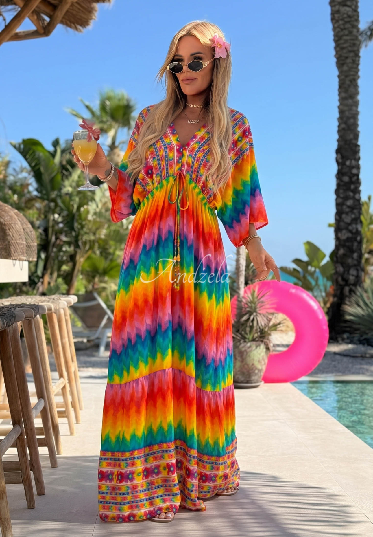 Rochie maxi din viscoză cu imprimeu multicolor Rainbow Soul