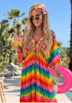 Rochie maxi w kolorowe wzory Rainbow Soul pomarańczowo-roz