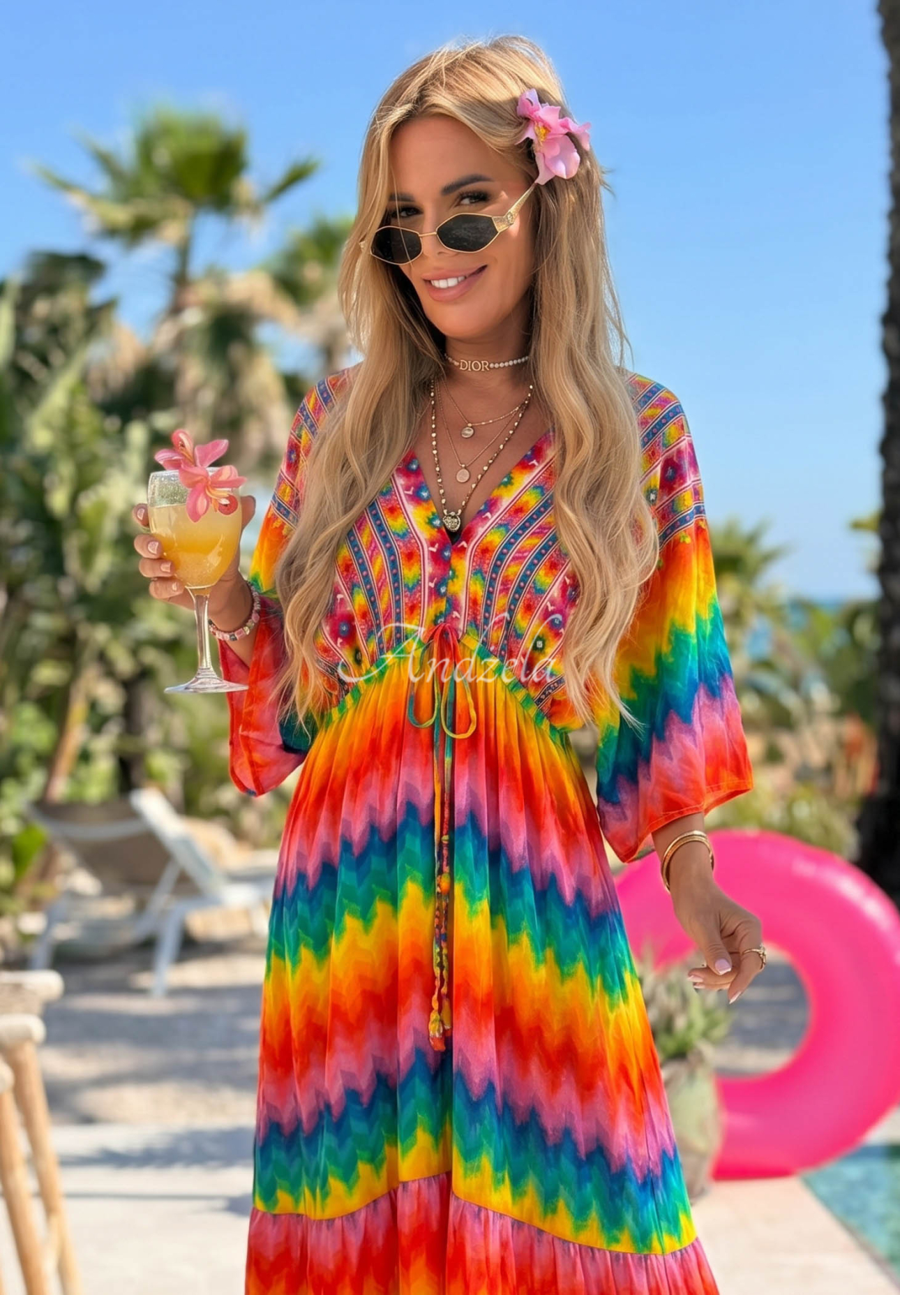 Rochie maxi din viscoză cu imprimeu multicolor Rainbow Soul