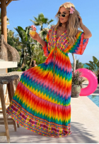 Rochie maxi w kolorowe wzory Rainbow Soul pomarańczowo-roz