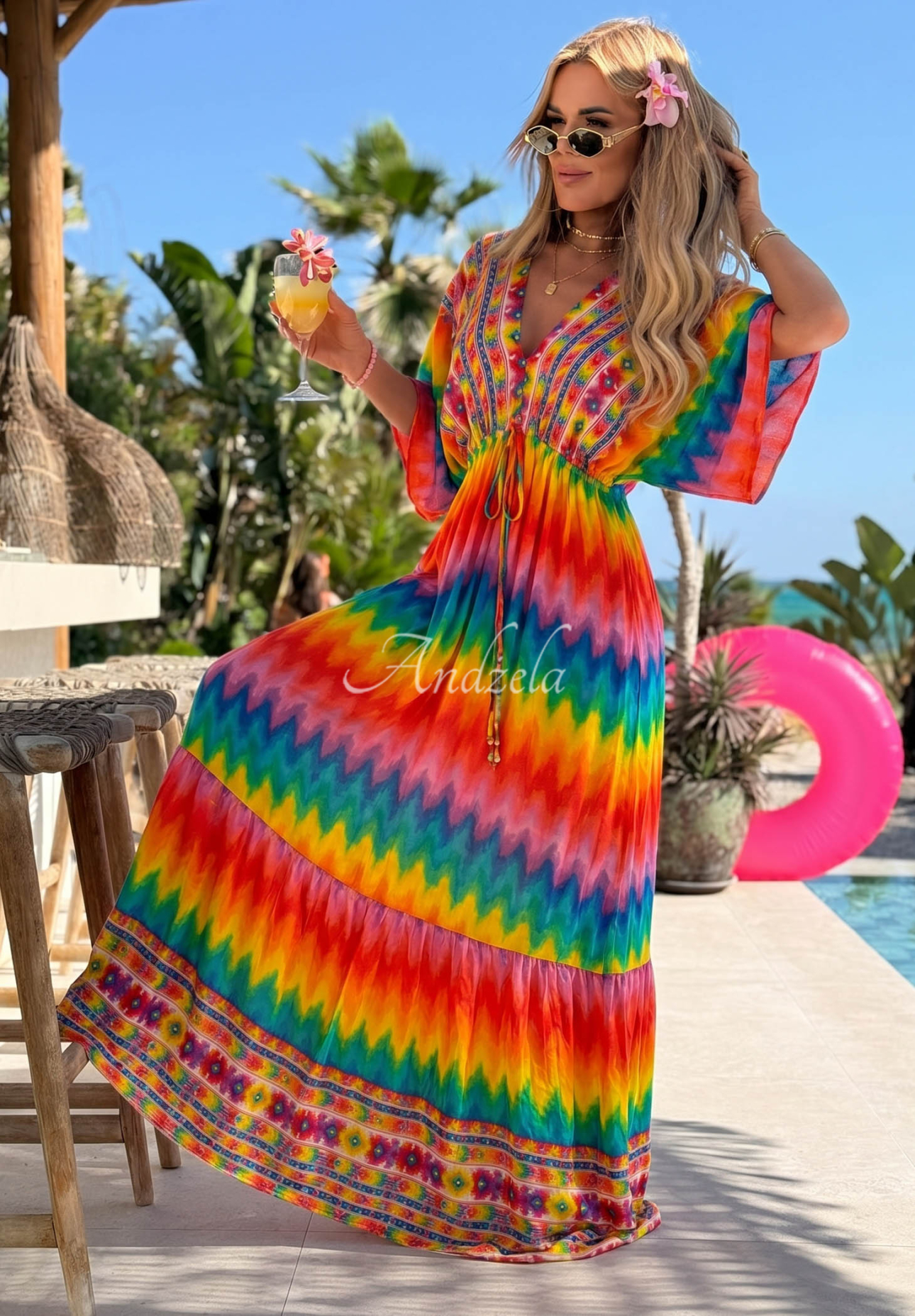 Rochie maxi din viscoză cu imprimeu multicolor Rainbow Soul
