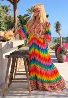 Rochie maxi w kolorowe wzory Rainbow Soul pomarańczowo-roz