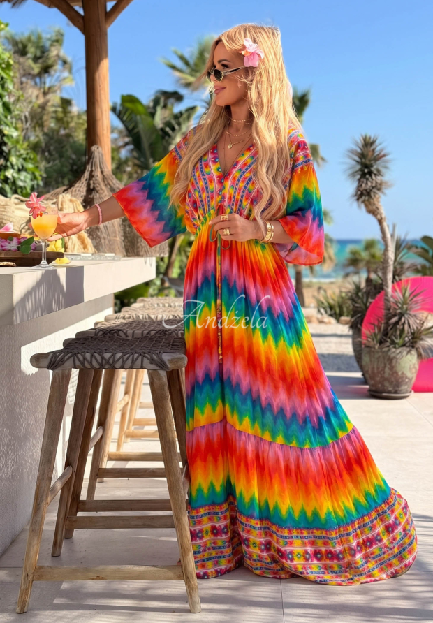 Rochie maxi din viscoză cu imprimeu multicolor Rainbow Soul