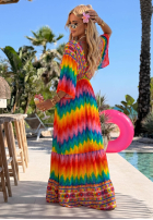 Rochie maxi w kolorowe wzory Rainbow Soul pomarańczowo-roz