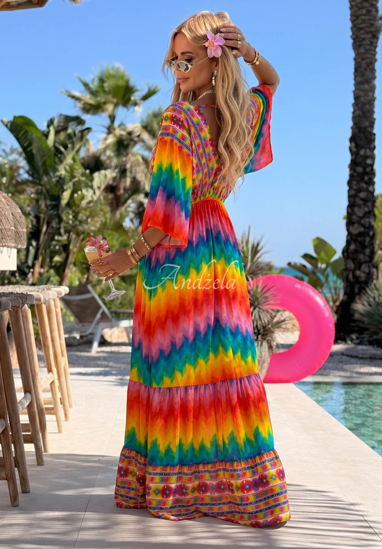 Rochie maxi din viscoză cu imprimeu multicolor Rainbow Soul